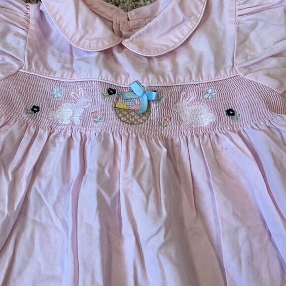 Vintage Smocked Baby Dress With Easter Bunny Embroidery 18 Mo Pink - Picture 3 of 6